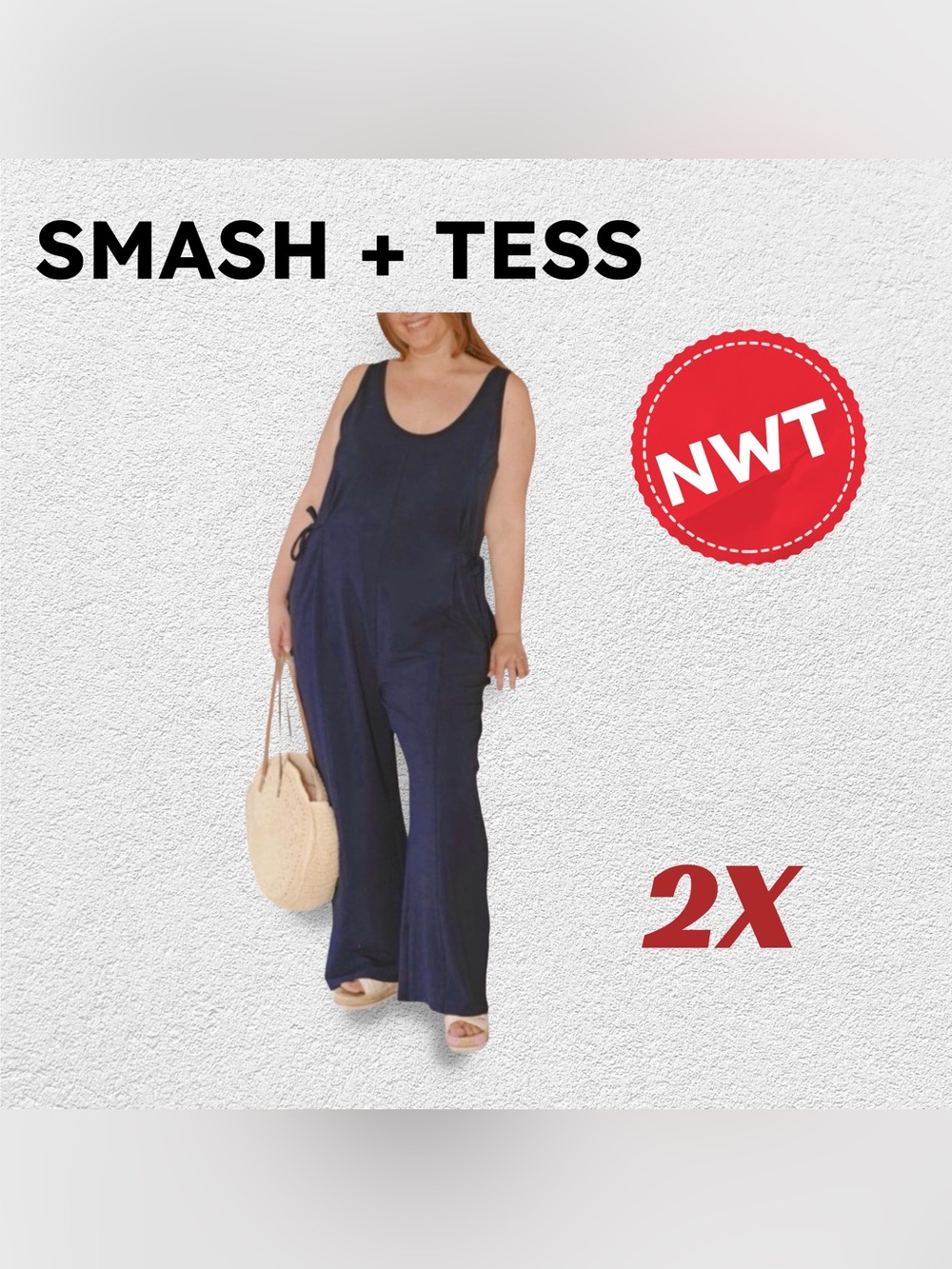 🇨🇦🆕NWT SMASH + TESS | 2X | Casual chic timeless Dark Navy Cara Wide leg Romper* - Picture 1 of 16
